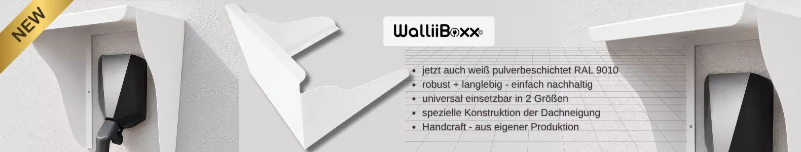 NEU - Wallbox-Schutzdach walliiBoxx© in weiß (RAL 9010) NEU - Wallbox-Schutzdach walliiBoxx© in weiß (RAL 9010)